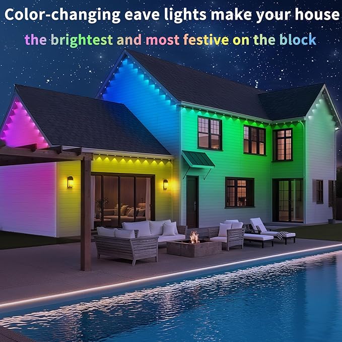 400FT Permanent Outdoor Lights, Smart RGB Eaves Lights with App/Remote Control, LED IP67 Waterproof Outdoor Lighting for Halloween Christmas Holidays Daily Party House Roof Lighting