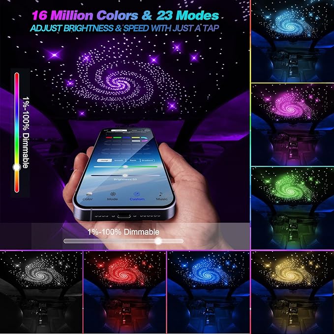 VASTFIRE Starlight Headliner Kit - 300pcs 0.03in 9.8ft Fiber Optic Star Lights for Car with 16W RGBW, Twinkle & Music Sync, APP/Remote Control for Car Roof/Bedroom Ceiling