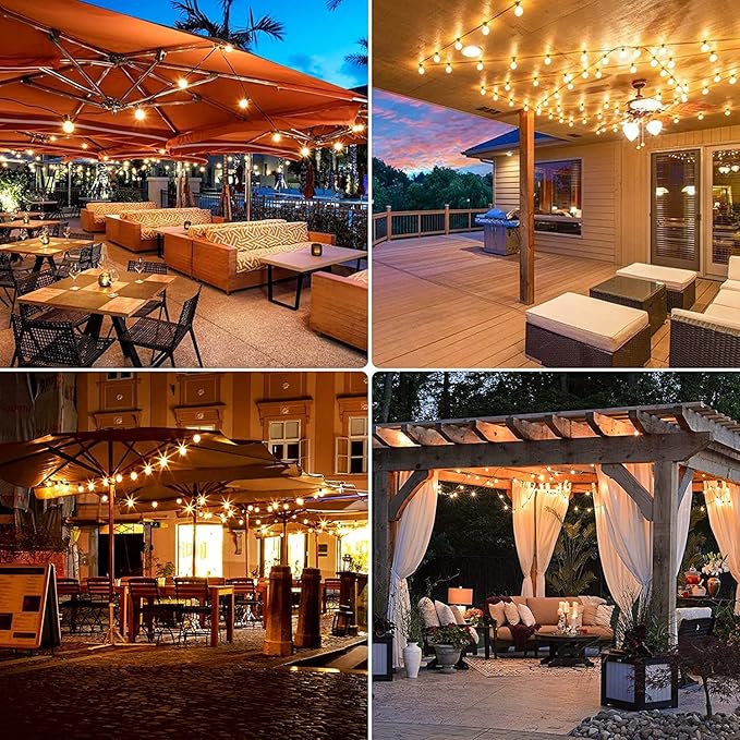 Abeja 25Ft LED Outdoor String Light, Patio Globe String Lights with 27 Shatterproof LED Clear Bulbs(2 Spare), Hanging Patio String Lights for Backyard Decor Bistro Party Yard Decor- White Wire