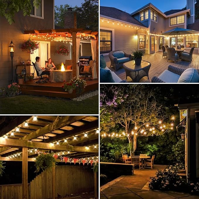 DAYBETTER 150FT Outdoor String Lights Waterproof 75 pcs Warm White LED Bulbs 2700K for Patio, Yard, Garden & Holiday Decor Durable Weatherproof Lights for Parties, Weddings, Backyard Lighting