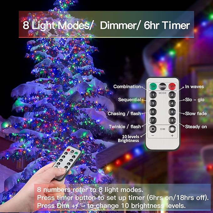 suddus 33ft 100 LED Outdoor String Lights, Multi Color Fairy Lights Battery Operated with Remote, Led Twinkle Lights for Bedroom, Backyard, Wedding, Tree, Mason Jar, Wall, Centerpiece, Christmas
