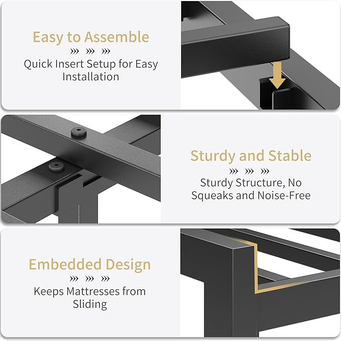 Full Size Black Metal Bed Frame with USB Charging Station, LED Ambient Lighting, and Wooden Storage Headboard - Includes Under-Bed Storage, No Box Spring Needed, Noise Free, Easy Assembly