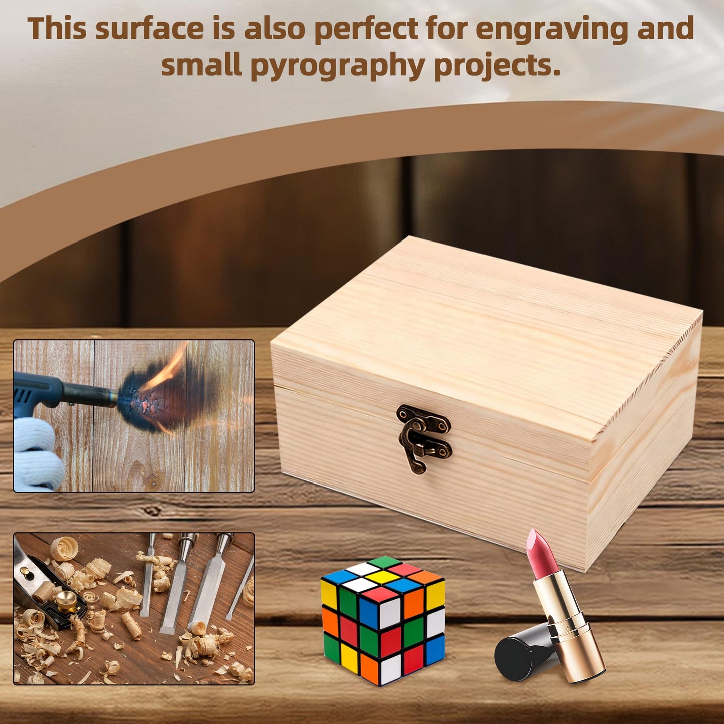 VIKOS Products Unfinished Unpainted Wooden Box with Hinged Lid for Crafts DIY Storage Jewelry Plain Pine Box - Small 6.7"x5.1""x3.1"" - 2-Pack"