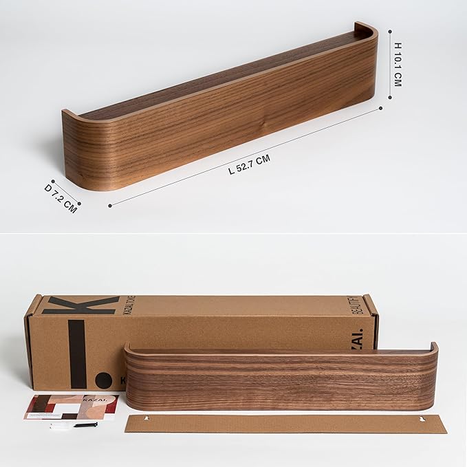 Kazai. Wall-Mounted Coat Rack 'Toke' - Modern Design Coat Rack with Hidden Wall Hooks - Solid Wood Veneer Panel Coat Hanger - Walnut