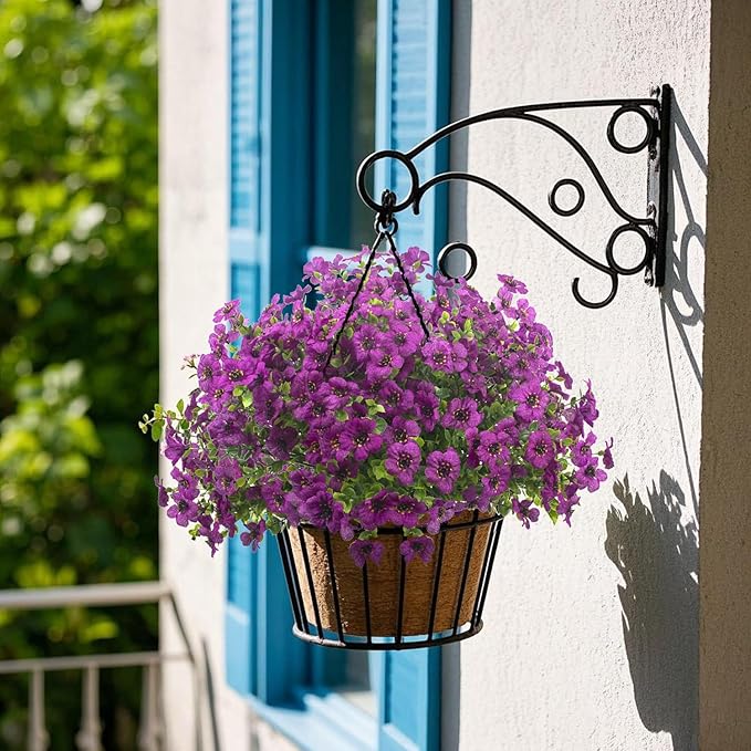 Artificial Fake Flowers for Outdoor Spring Decoration, 16 Bundles Faux Silk Colorful UV Resistant Realistic for Outside Porch Patio Home Yard Garden Planters Pots Window Box (Light Purple)