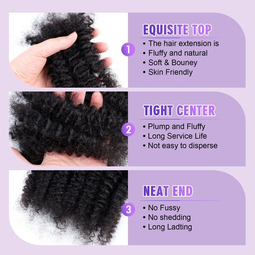 Afro Kinkys Bulk Human Hair 12Inch 30g/pack 100% Natural Black Human Hair For Making Micro Locs, Twists, Braids, Dreadlocks Extensions, Locs Repair, Crochet Braiding Hair(12 Inch,Pack/4)
