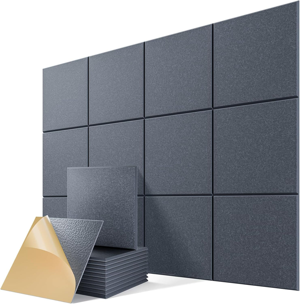 12 Pack Self-Adhesive Acoustic Panels, 12" X 12" X 0.4" High-Density Sound Proof Foam Panels for Walls, Soundproof Wall Panels for Home & Office (Drak Gray)