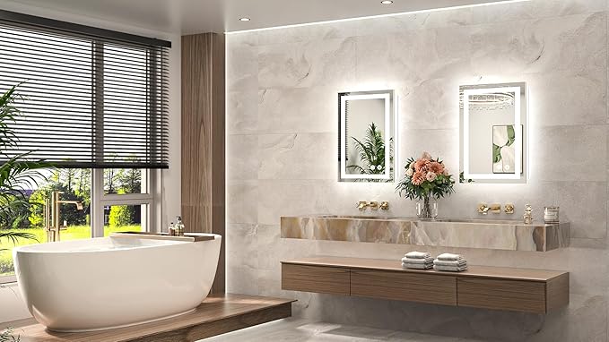 TETOTE LED Bathroom Mirror 16 x 24 Inch Brighter Light up Mirror for Bathroom Vanity, Front and Backlit Lighted Anti-Fog Wall Mirror with Lights, 3-Color Dimmable, Waterproof, Tempered Glass