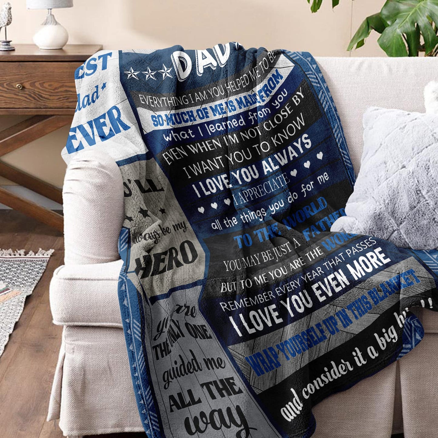 Quilazy Gifts for Dad Blanket, Dad Gifts from Daughter Son, Happy Christmas Father's Day Anniversary Birthday Gift for Dads Who Want Nothing, Best Daddy Dads Father Ever Gifts Throw Blanket 60"X50"