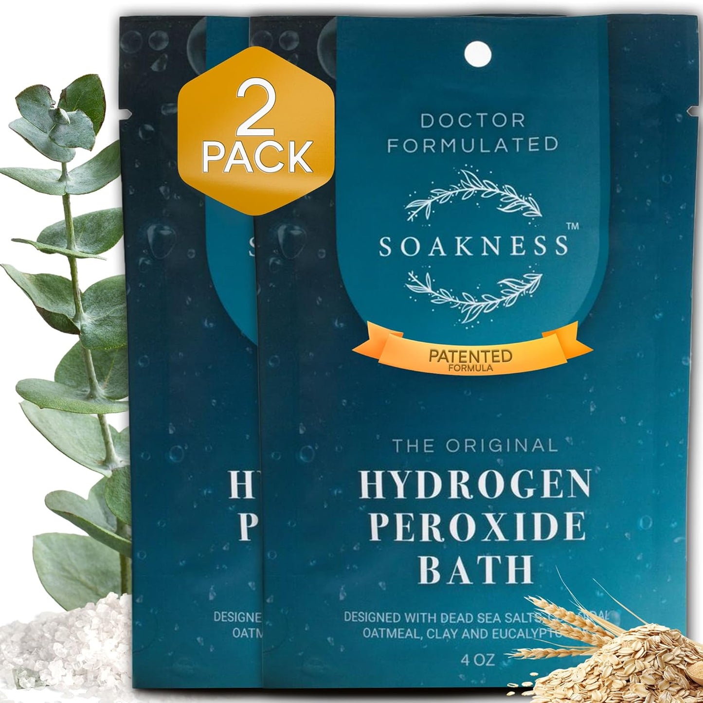 Hydrogen Peroxide Epsom Salt Bath Soak - USA-Made â Patented Bath Salts, Muscle Recovery, & Skin Detoxification â Magnesium Salts for Bathing - Doctor Formulated Pure Epsom Salt (2-Pack)
