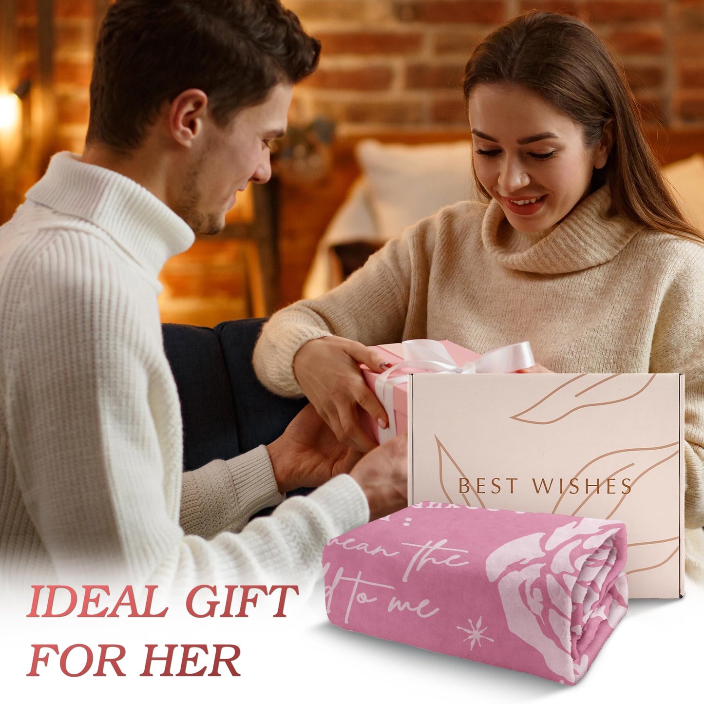 Afterprints Romantic Gifts for Her, I Love You Blanket, Anniversary, Birthday Gifts for Women, Girlfriend, Wife, Soft Throw Blanket with Rose Print 50” x 60''