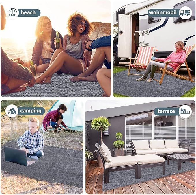 FoundGo Awning Carpet HDPE Camping Outdoor Rug with Eyelets,Nails,Broom,for RV,Patio,Backyard,Picnic,Beach,Trailer 9'*18' (2.74 * 5.49m) -Black