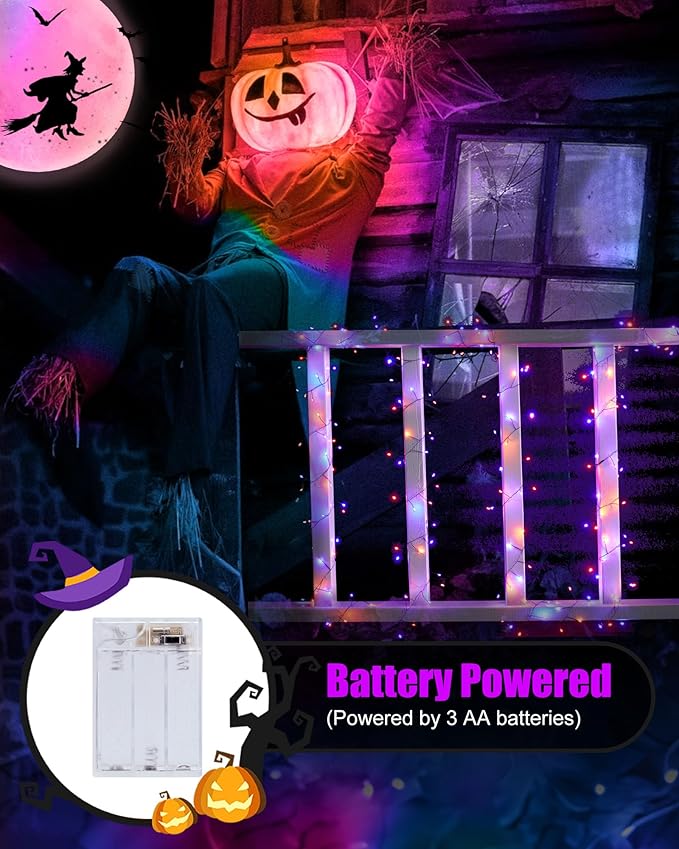 Fairy Lights Battery Operated, Twinkle String Lights Waterproof Silver Wire 5 Feet 60 Led Firecracker Starry Lights for DIY Wreath Party Bedroom Mason Jar Indoor Halloween Decoration, Orange & Purple
