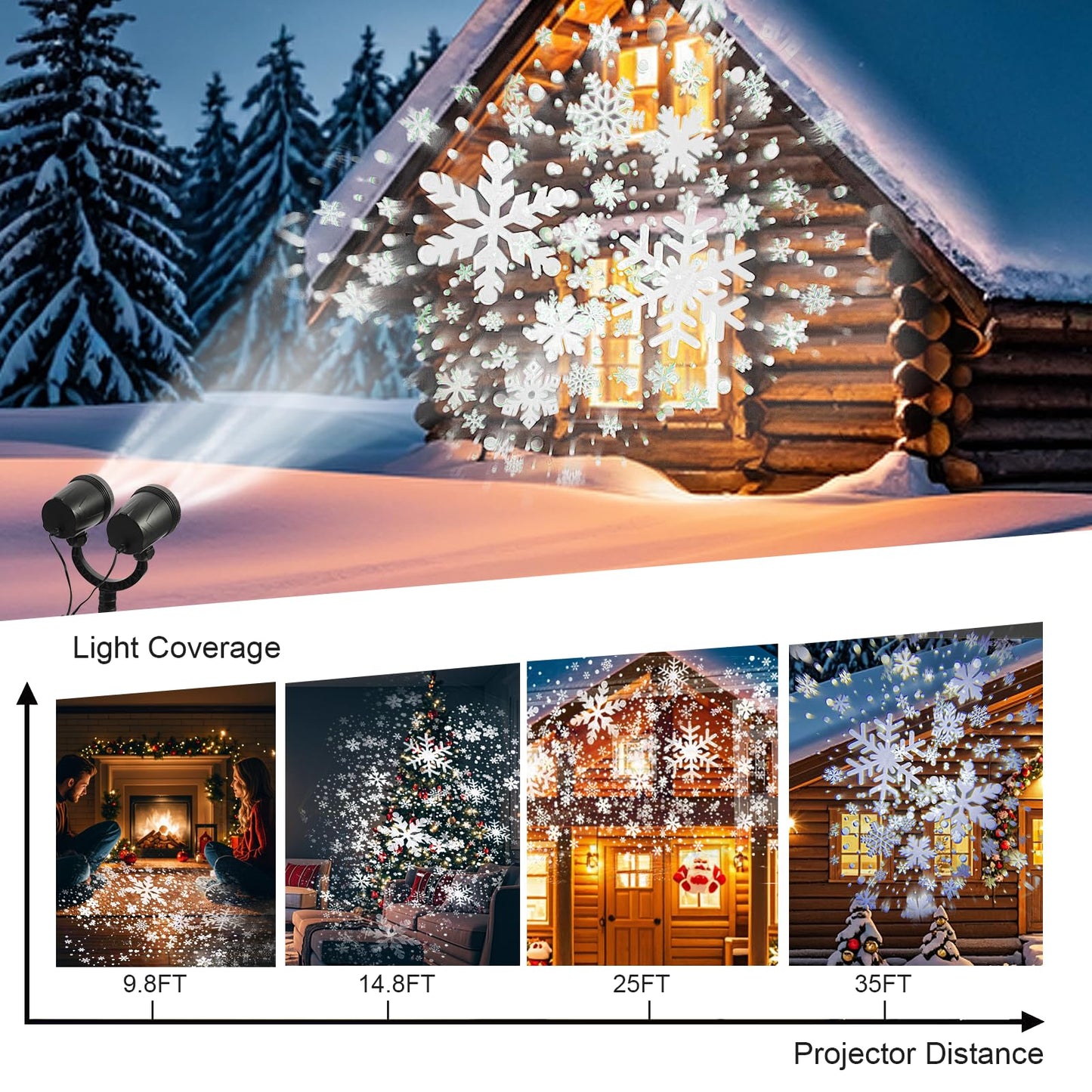 LILNIAGY Christmas Double Head Snowflake Projection Lights, Outdoor LED Christmas Lights IP65 Waterproof, Rotating Snow Lamp Brighter LED Landscape for Xmas Holiday Party Decoration