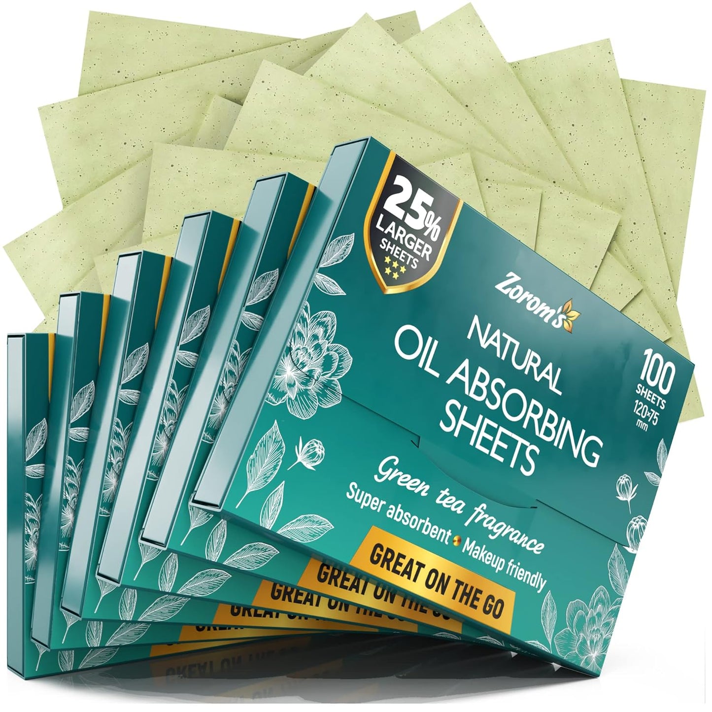 Natural Green Tea Oil Blotting Sheets for Face - 25% Larger Sheets (4.7x3â) - 600 Makeup Friendly Blotting Papers for Face - Easy Dispensing Oil Absorbing Sheets for Face