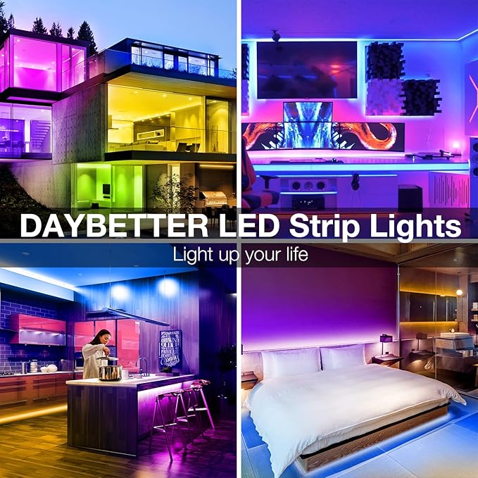DAYBETTER LED Strip Lights 400 ft, Smart Light with App Remote Control, RGB LED Lights for Bedroom, Music Sync Color Changing for Room Home Decor Party Festival Halloween, Christmas (4 Rolls)