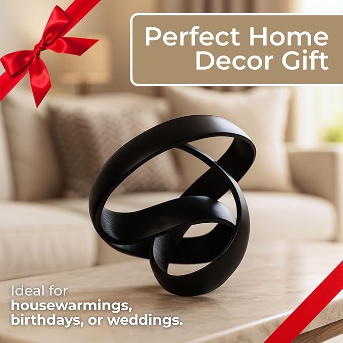 Metal Decorative Object – Minimalist Shelves & Coffee Table Decor – Aluminum Knot Sculpture Modern Home Decor for Office, Bedroom & Living Room – 8" x 7", Black