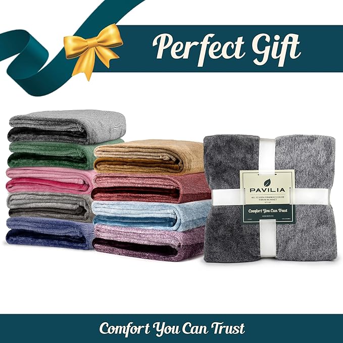 PAVILIA Flannel Fleece Ombre Throw Blanket for Couch | Super Soft Cozy Microfiber Sofa Blanket | Gradient Decorative Accent Throw, Twin Size Blanket | All Season, 60x80 Inches Purple Lavender