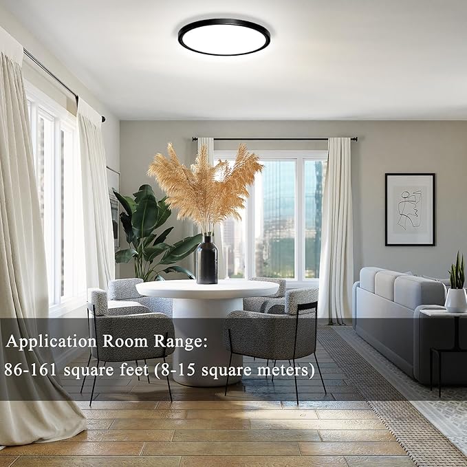 LED Flush Mount Ceiling Light Fixture, 24W 12Inch 3000K/3500K/4500K/5000K/6500K 5 Color Changeable 2880LM Low Profile Ceiling Light for Bedroom, Living Room, Dining Room, Hallway Black