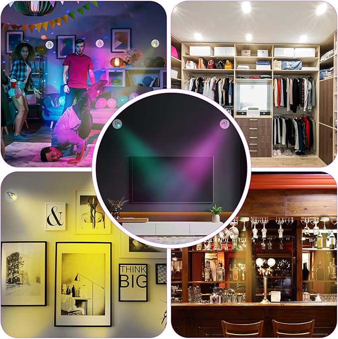 Hortsun 6 Pieces Battery Operated Spotlights Indoor LED Wireless Spotlight Indoor 13 Color up Lights with Rotatable Light Head Stick on Wall Hallway for Painting Picture Artwork Closet(White)