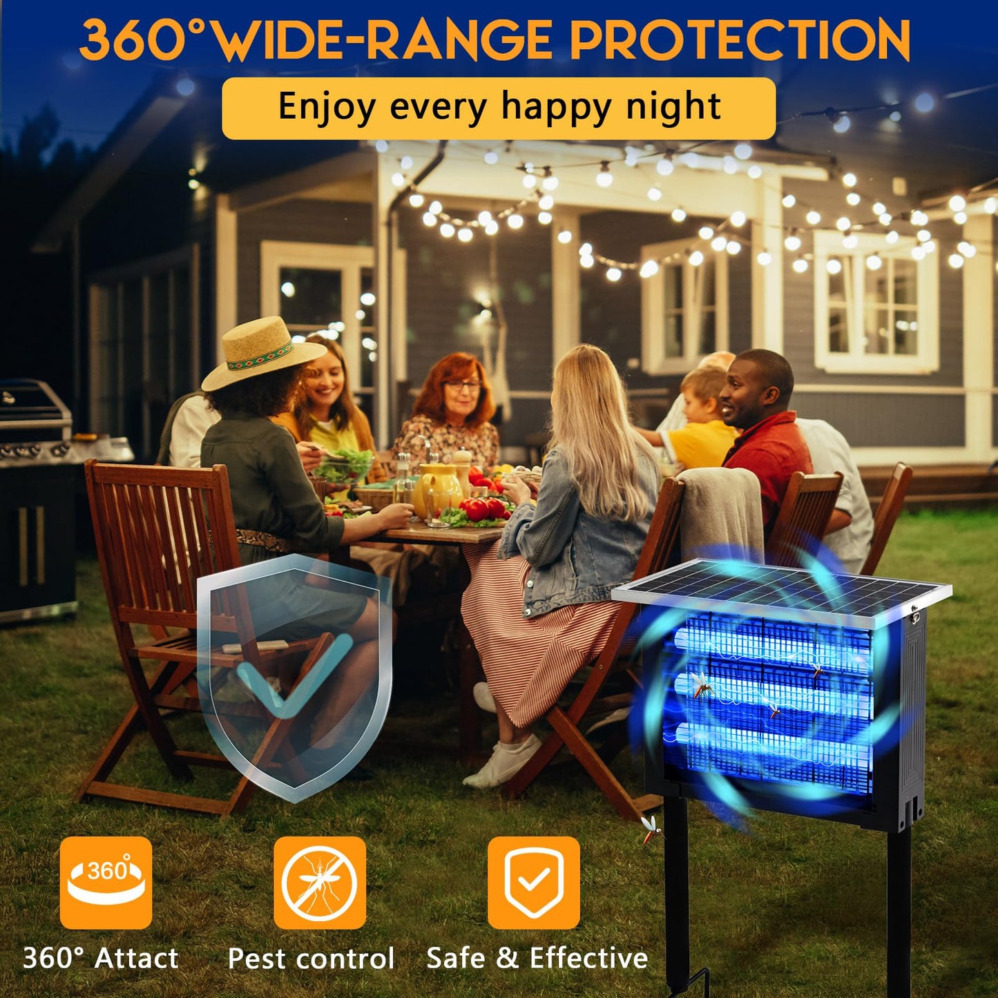 Qualirey 1 Pcs Solar Bug Zapper Outdoor Waterproof Mosquito Zapper with 3000v High Powered Rechargeable Electric Mosquito Killer with Grounding Bracket Fly Insect Trap for Patio Garden