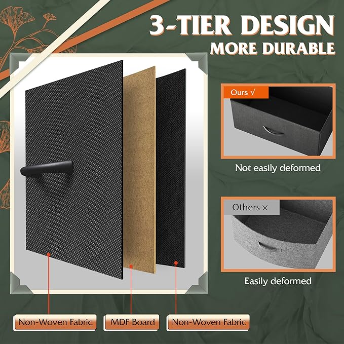 WLIVE Dresser with 4 Drawers, Fabric Storage Tower, Organizer Unit for Bedroom, Hallway, Entryway, Closets, Sturdy Steel Frame, Wood Top, Easy Pull Handle, Charcoal Black