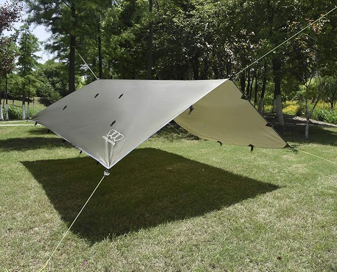 Gold Armour Rainfly Tarp Hammock, Premium 20ft x 14.3ft Rain Fly Cover, Waterproof Ultralight Camping Shelter Canopy, Must Have Camping Accessories Camping Essential (OD Green)