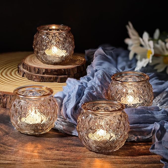 DARJEN Gold Votive Candle Holders Set of 24- Round Glass Candle Holders Bulk for Table Centerpiece, Tea Lights Candle Holders for Wedding Shower, Party, Home Decor