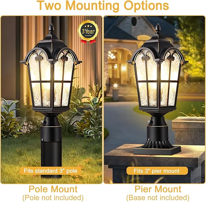 Dusk to Dawn Outdoor Post Lights,Black Waterproof Lamp Post Light Fixture, Aluminum Lamp Posts Outdoor Lighting Pole Lantern for Outside Yard Patio Pathway Garden Deck, Hard Wired