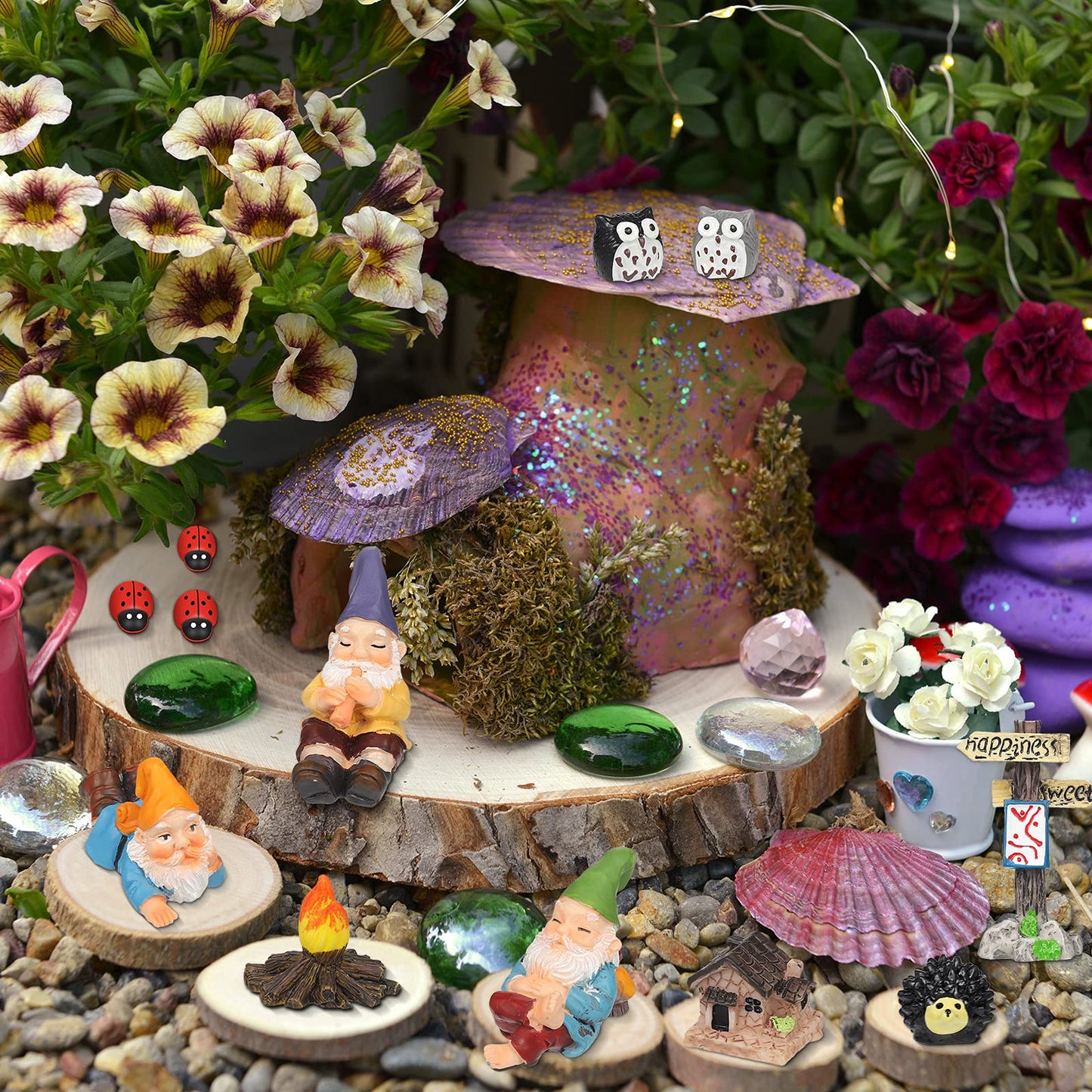 Jetec Gnomes Fairy Resin Statues Miniature Garden Accessories Mini Dwarf Figurine Fairy Miniature Ornament DIY Kit Micro Landscape Ornaments for Outdoor Indoor Patio Yard Lawn Garden (Fire Gnomes)