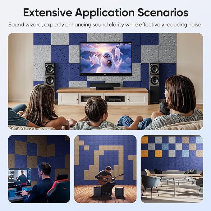 12 Pack 12" X 12" X 0.4" Acoustic Panels for Wall Sound Absorbing, P-Stripes Square Self-Adhesive Sound Panels, High Density Suitable for Multiple Scenarios(Sapphire Blue)
