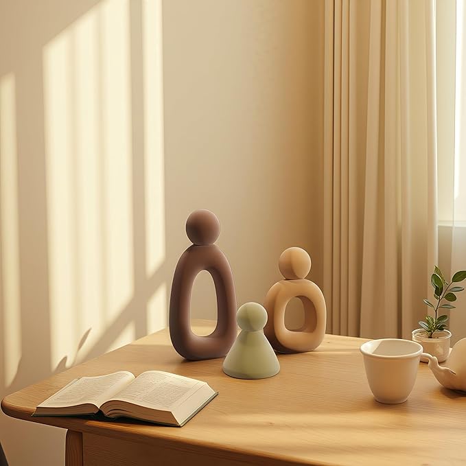 XINXUAN Abstract Three Sculptures - Minimalist Home Decoration, Modern Living Room Character Design, Desktop Decoration, Neutral Resin Art, Meaningful Home Gifts (Flocking Color)