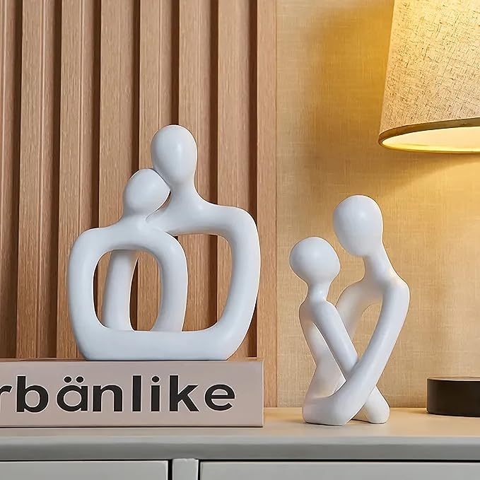 BANOMII Abstract Couple Statue, Minimalist Couples Bedroom Decor, White Hugging Lovers Sculptures Modern Home Office Decor Accents, TV Stand Decorations for Living Room Aesthetic, Desktop Figurine