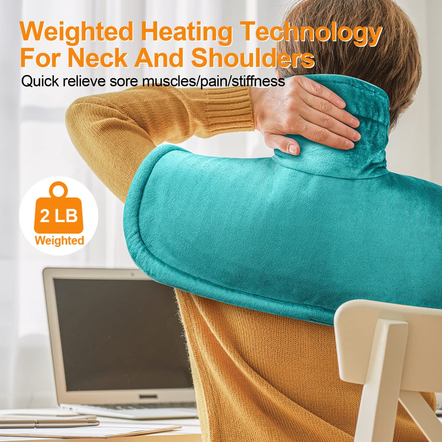 Heating Pad for Neck and Shoulders and Back, Christmas Birthday Gifts for Women Mom Wife Men Dad, Mothers Day Gifts, Weighted Neck and Shoulder Heating Pads, 6 Heat Settings 4 Auto-Off,17"x23" Blue