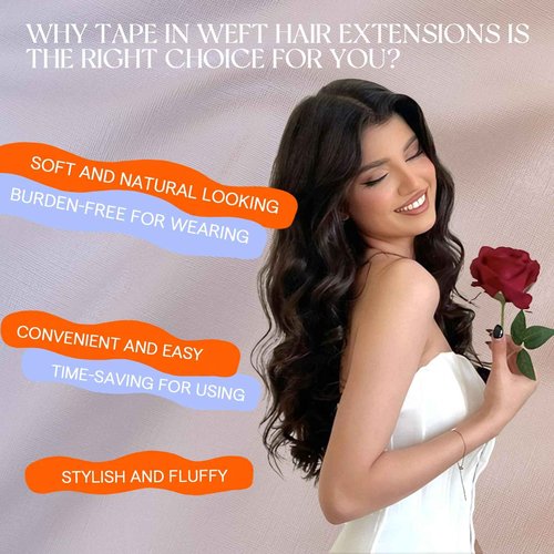 Full Shine Genius Weft Tape in Hair Extensions Color 1 Jet Black Wide Double Weft Tape in Extensions Real Human Hair Seamless Invisible PU Long Weft Hair Extensions 24Inch 50G Daily Office Look