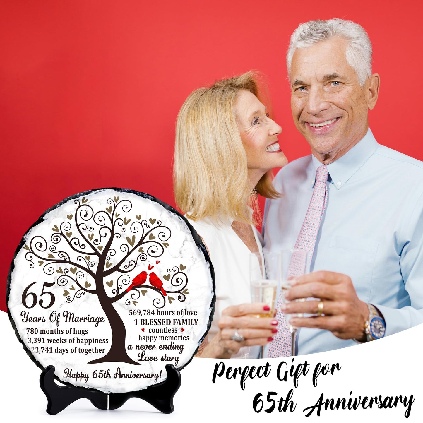 Bozspacer Blue Sapphire Couple Slate Plate ā 65th Wedding Gifts for Parents & Couples ā Unique 65th Anniversary Wedding Gift Ideas ā 65 Years of Marriage Decoration, Plaque, Keepsake