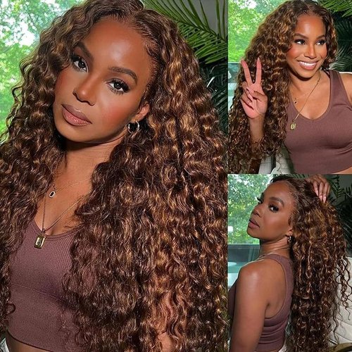 Giginger Brazilian Human Hair Bundles 18 20 22 Inch Jerry Curly Wave Bundles Human Hair Brazilian Chocolate Brown Highlight P4/30 Brazilian Unprocessed Virgin Quick Weave Hair for Black Women
