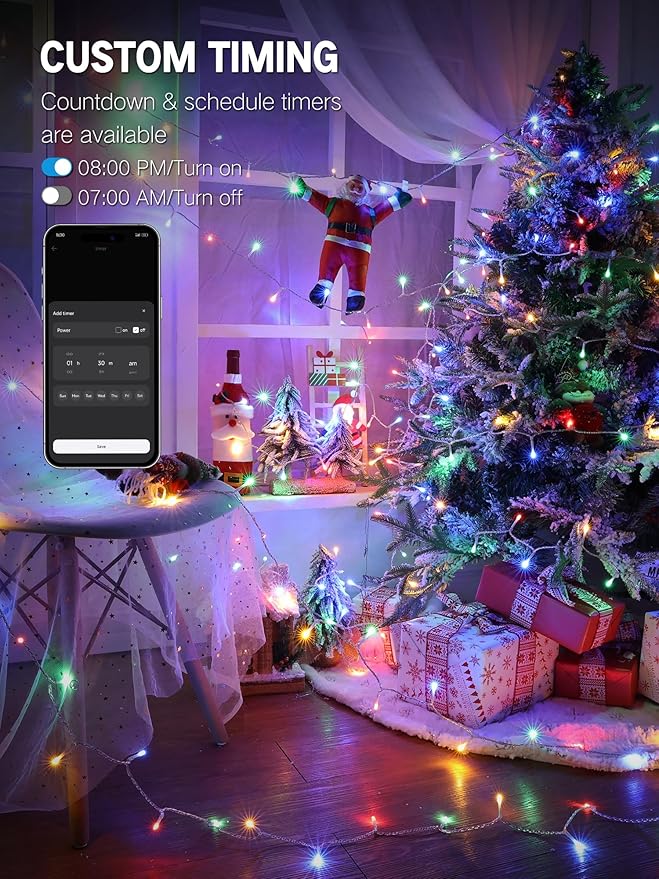 Brizled Smart Color Changing Christmas Lights, 66FT 200 LED Warm White & Multicolor Color Changing App Control Fairy Lights, Dimmable Music Sync Xmas Tree Light for Indoor Outdoor Wedding, Party Decor