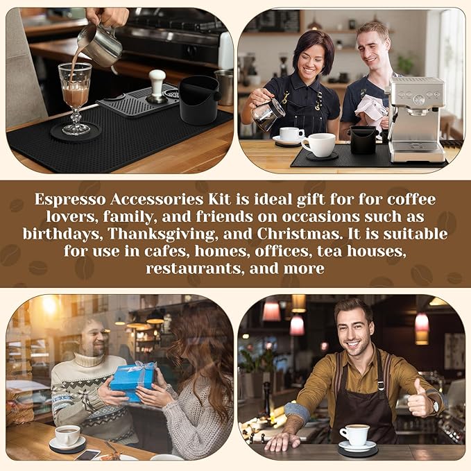 9 Pcs Espresso Knock Box Kit 23.6" x 15.8" Large Silicone Coffee Mat Espresso Tamping Mat with Coffee Station Organizer Removable Rod Coasters Under Machine Accessories Set for Home Barista