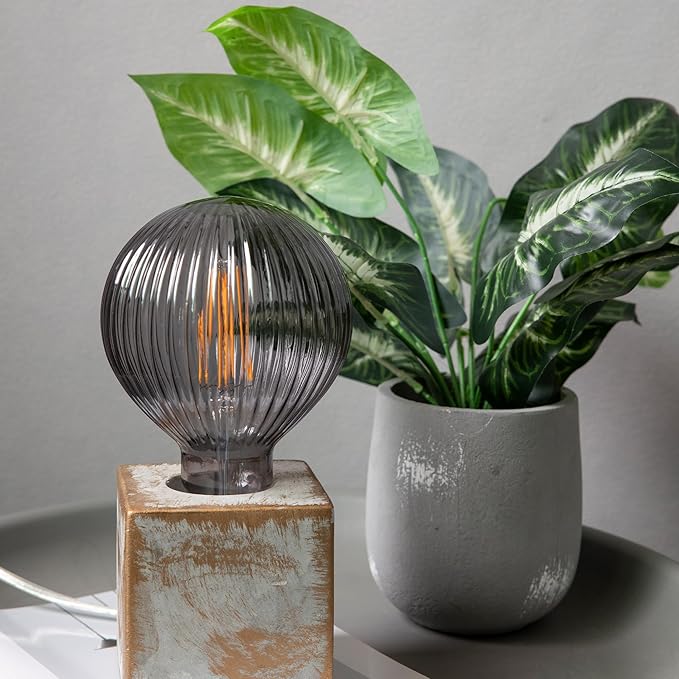 Vintage Edison LED Bulbs, Dimmable 4W Globe G125, 2200K Warm White Ambient Mood Lighting for Decoration, Squirrel Cage Filament, Smoke Striation Figure Glass LED Light Bulbs, E26 Base