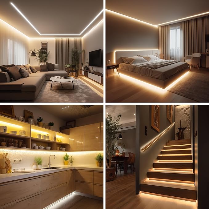 COB LED Strip Lights Warm White,24V Dimmable led Light Strip KIT with Remote and app Control,2700K 9.84FT/3m 8mm Wide Ra>90 Cuttable Flexible Strip Lights for Bedroom,TV Lights,Cabinet
