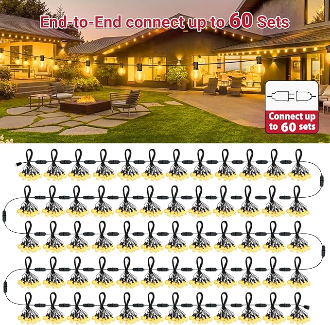 LAMPHOME LED Outdoor String Light, 26Feet Patio Lights with12+1Edison Shatterproof Bulbs(1Spare), UL Waterproof Outside Lights connectable Dimmable for Backyard Porch Decor,Yellow