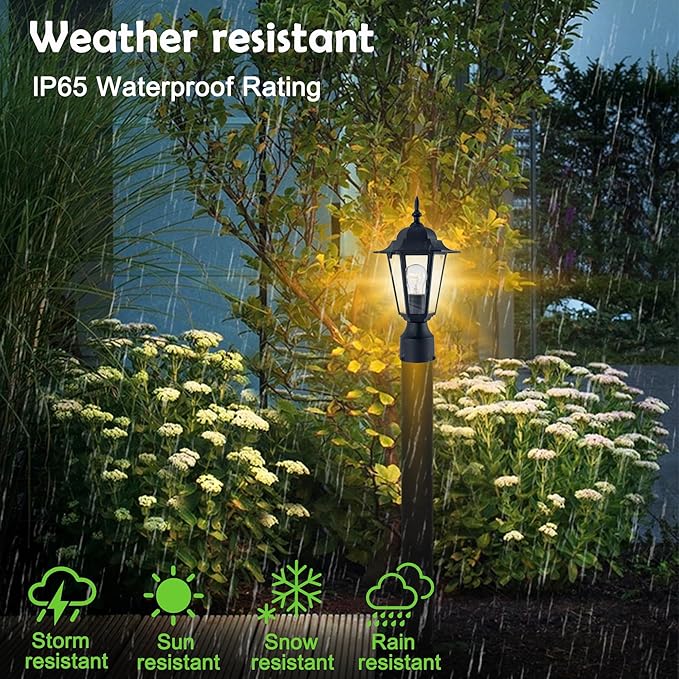 Outdoor Post Light, Pole Lantern, Waterproof Die-Cast Aluminum Pole Light Fixture with Glass, Exterior Post Lamp for Garden Yard Patio Pathway, Matte Black, 2-Pack