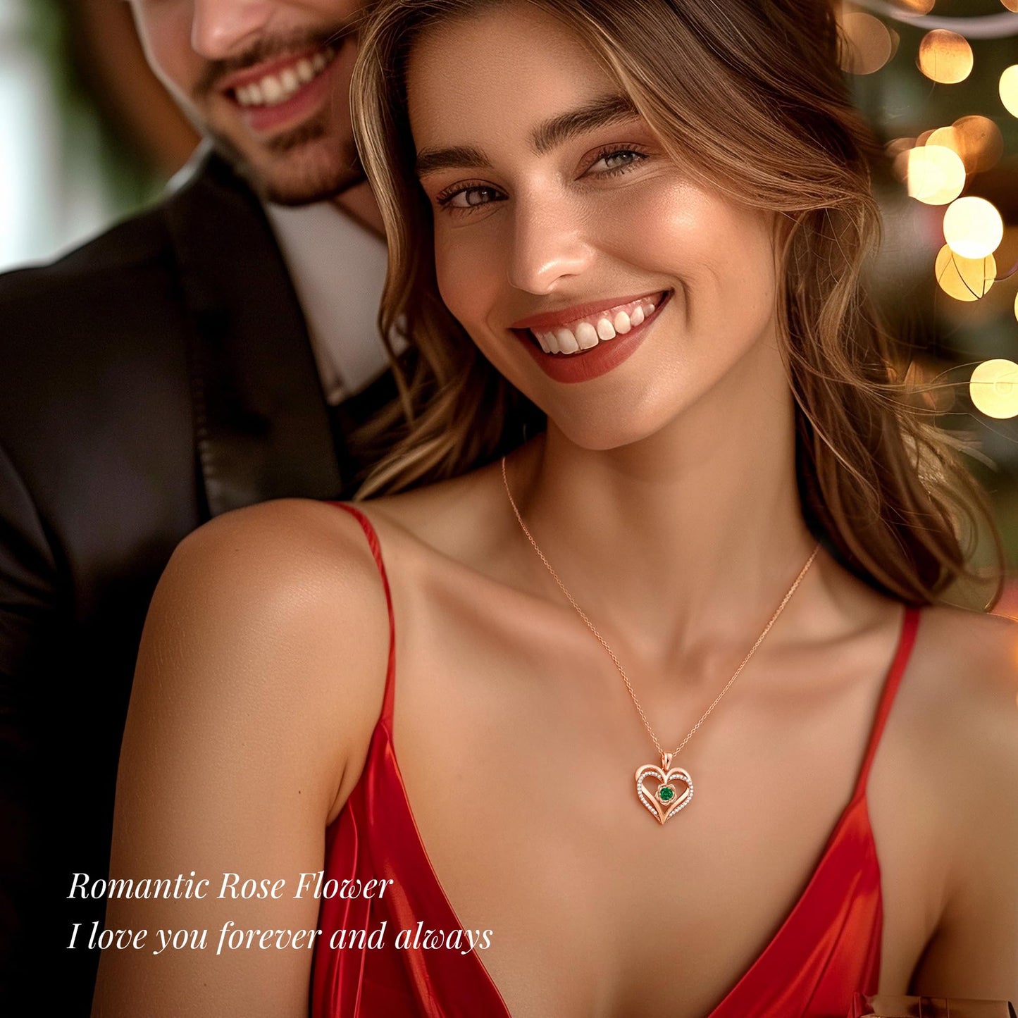 CDE S925 Silver Rose Gold Heart Birthstone Necklaces for Women,Ideal Anniversary or Birthday Jewelry Gifts for Wife Girlfriend Her
