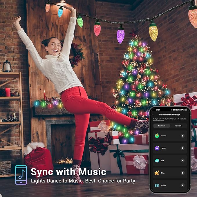 Brizled (Not Connectable Color Changing Smart Christmas Lights, 78FT 120 LED C9 String Lights App Control, Dimmable Outdoor Christmas Light, Christmas Tree Light Indoor, RGB Xmas Lights Party Decor