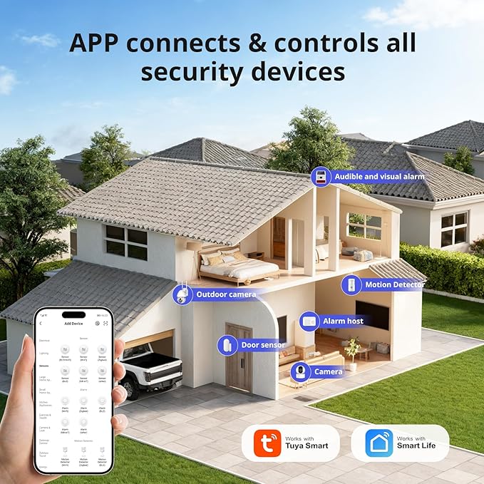 Simply Safe Home Alarm System,WiFi+GSM/4G Alarm System with Door Sensors & Motion Detectors,Compatible with Smart Life or Tuya Phone App Control NO Monthly Fees,Real-Time Alert