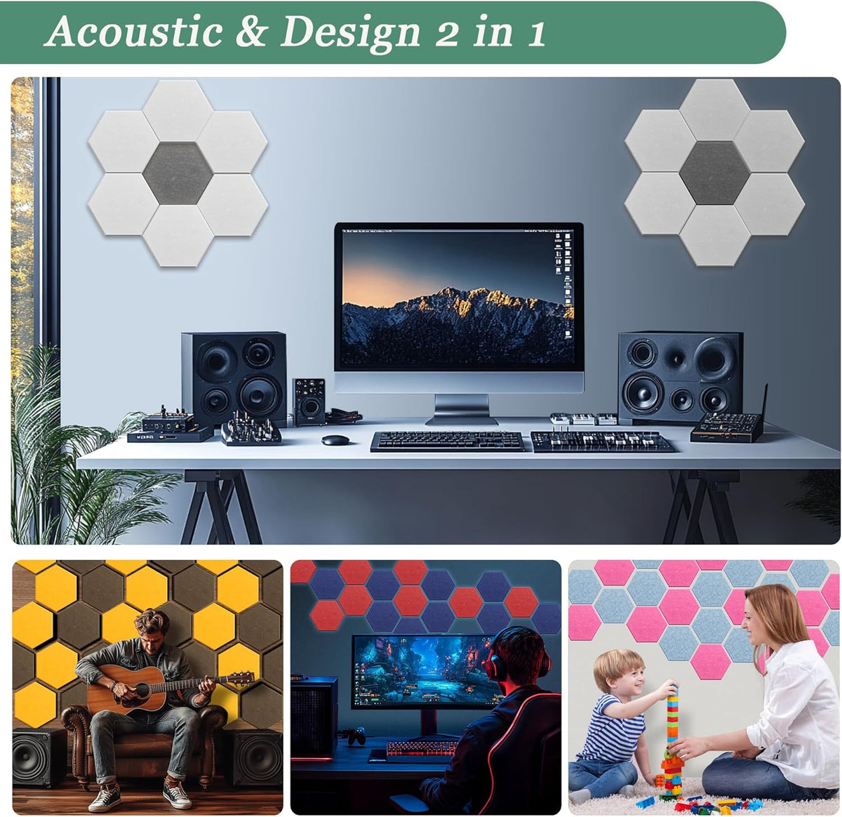 Hexagonal Acoustic Panels-12 Pack High-Density Sound Absorbing Panels 12"X10"X0.4" for Enhanced Noise Reduction, DIY Design, Idea for Studios, Offices, and Home Theaters(Dark Camel)