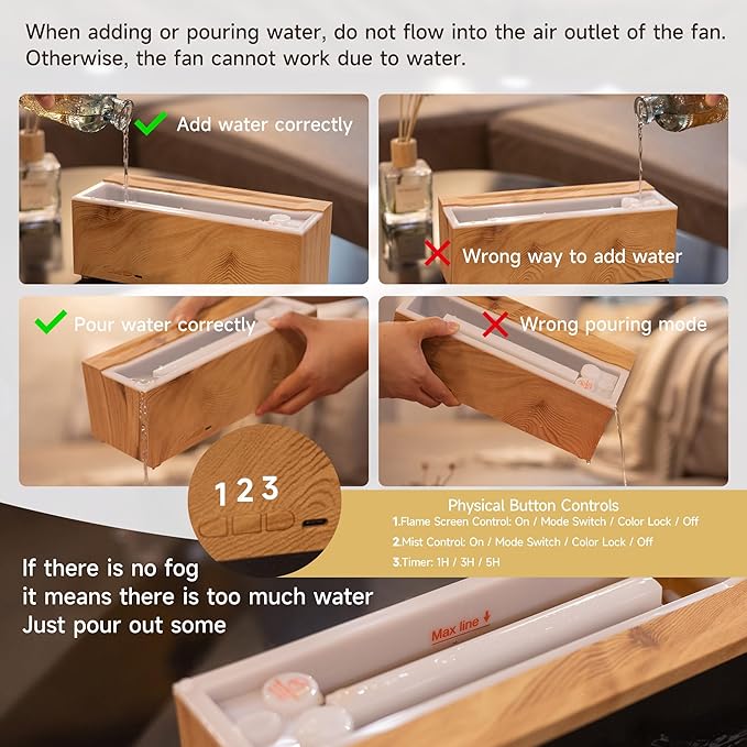Fireplace Flame Air Diffuser Humidifier,7 Colors Aromatherapy Essential Oil Diffuser,Ultrasonic Aroma Humidifier with Timer for Home,Bedroom,Office,Yoga