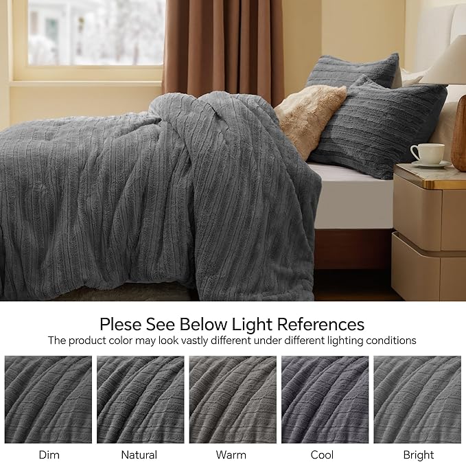 BEDELITE Fleece Twin Comforter Set -Super Soft & Warm Fluffy Grey Faux Fur Bedding, Luxury Fuzzy Heavy Bed Set for Winter with 1 Pillow case