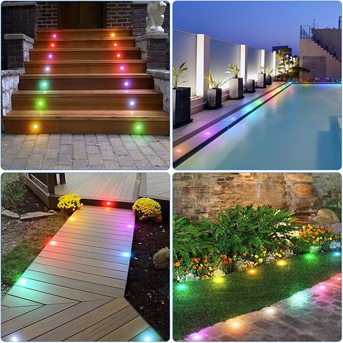 HIBOITEC 1Pcs Low Voltage Recessed RGB Deck Lamp φ42mm, Colorful LED Deck Lights Kit IP67 Waterproof, 12V Low Voltage In-Ground Outdoor LED Landscape Lighting for Yard, Garden, Patio, Stair